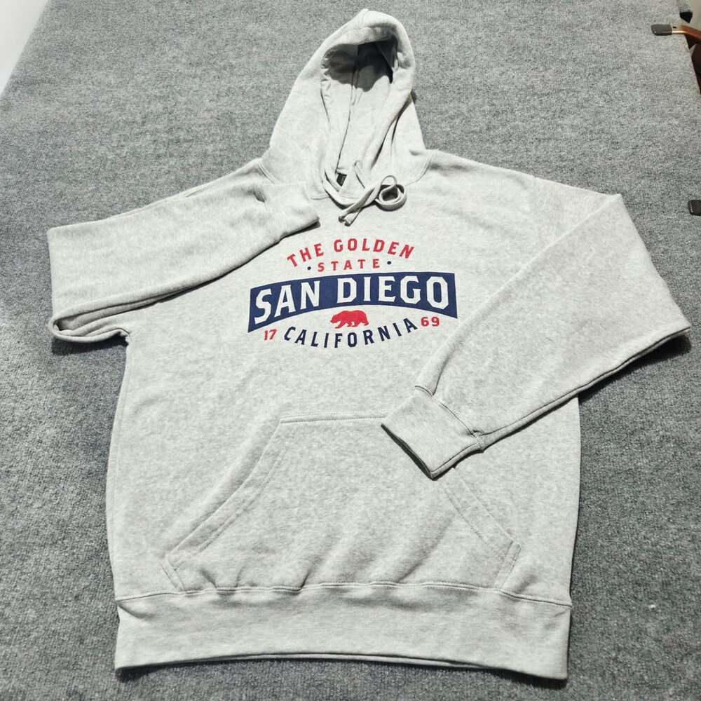 San Diego California Hoodie Size Large Gray Graphic Pullover Sweatshirt